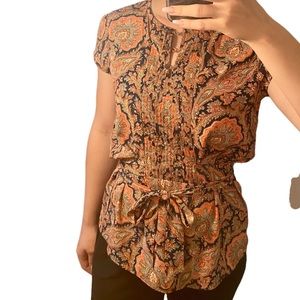 Tommy Hilfiger Paisley Short Sleeve Top with Waist Tie (size S)